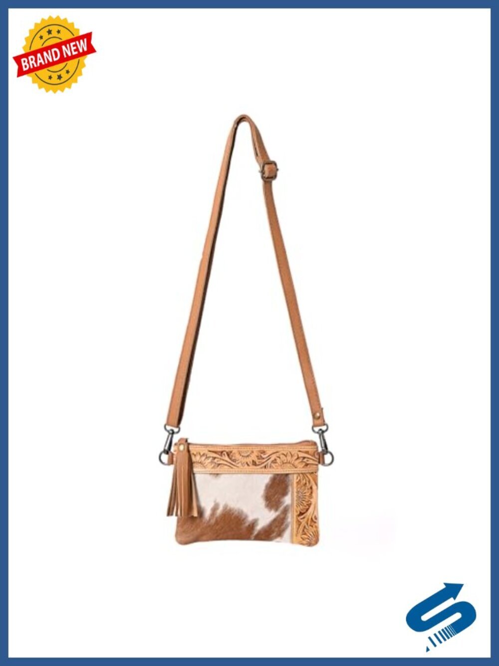 Genuine Cowhide Leather Crossbody Bag with Adjustable Strap